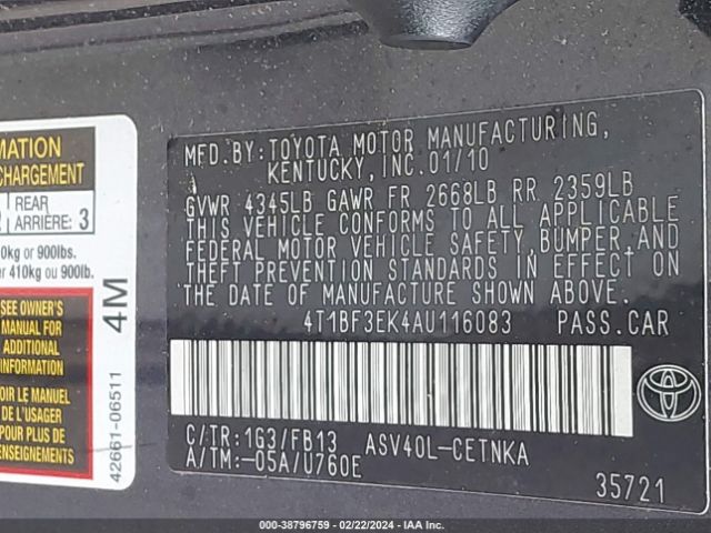 Photo 8 VIN: 4T1BF3EK4AU116083 - TOYOTA CAMRY 