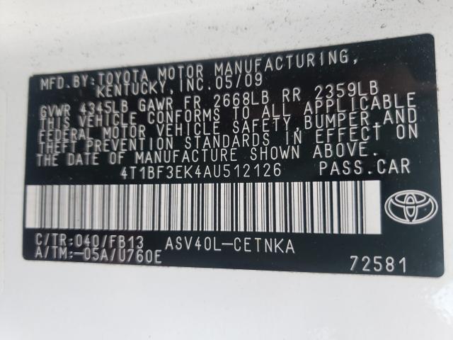 Photo 9 VIN: 4T1BF3EK4AU512126 - TOYOTA CAMRY BASE 