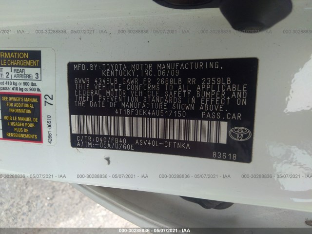 Photo 8 VIN: 4T1BF3EK4AU517150 - TOYOTA CAMRY 