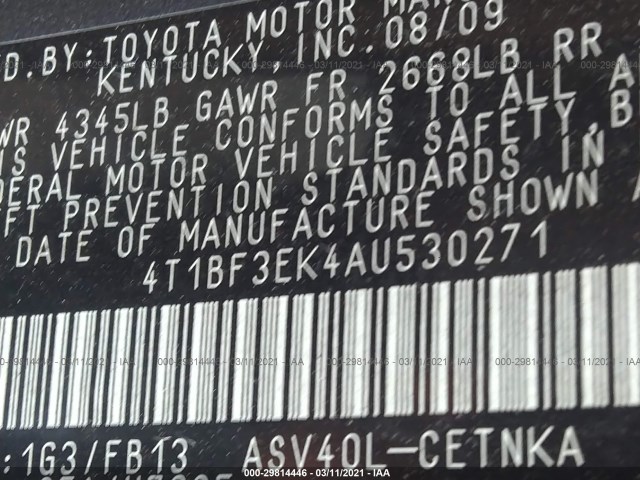 Photo 8 VIN: 4T1BF3EK4AU530271 - TOYOTA CAMRY 