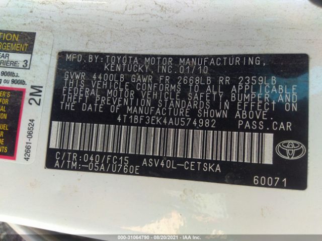 Photo 8 VIN: 4T1BF3EK4AU574982 - TOYOTA CAMRY 