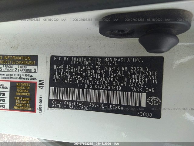 Photo 8 VIN: 4T1BF3EK4AU580619 - TOYOTA CAMRY 