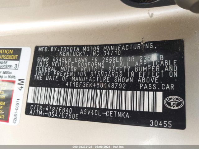 Photo 8 VIN: 4T1BF3EK4BU148792 - TOYOTA CAMRY 