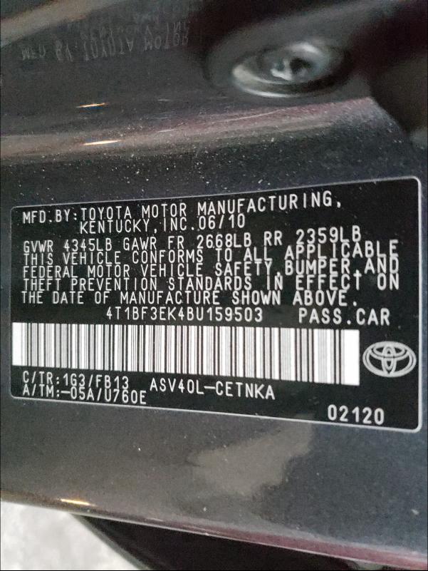 Photo 9 VIN: 4T1BF3EK4BU159503 - TOYOTA CAMRY BASE 