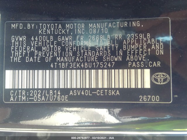 Photo 8 VIN: 4T1BF3EK4BU175247 - TOYOTA CAMRY 