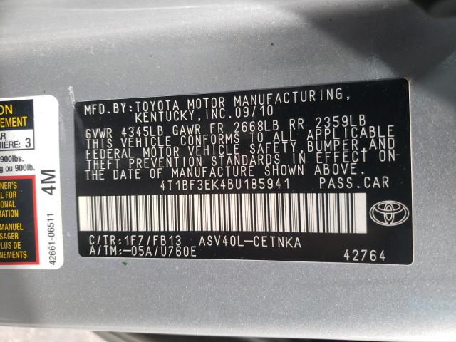 Photo 9 VIN: 4T1BF3EK4BU185941 - TOYOTA CAMRY BASE 