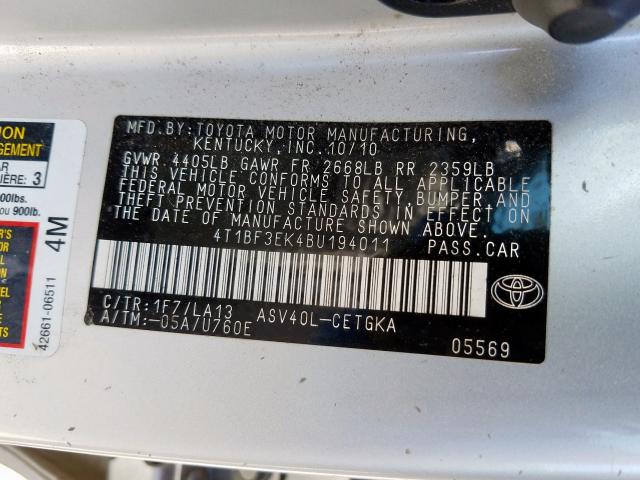 Photo 9 VIN: 4T1BF3EK4BU194011 - TOYOTA CAMRY BASE 