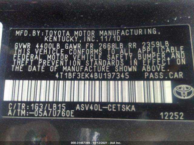 Photo 8 VIN: 4T1BF3EK4BU197345 - TOYOTA CAMRY 