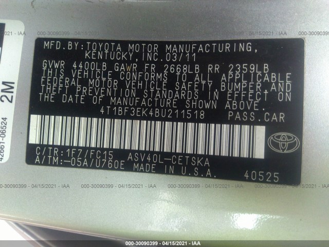 Photo 8 VIN: 4T1BF3EK4BU211518 - TOYOTA CAMRY 