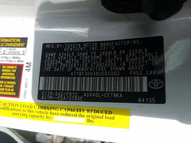 Photo 9 VIN: 4T1BF3EK4BU585093 - TOYOTA CAMRY 