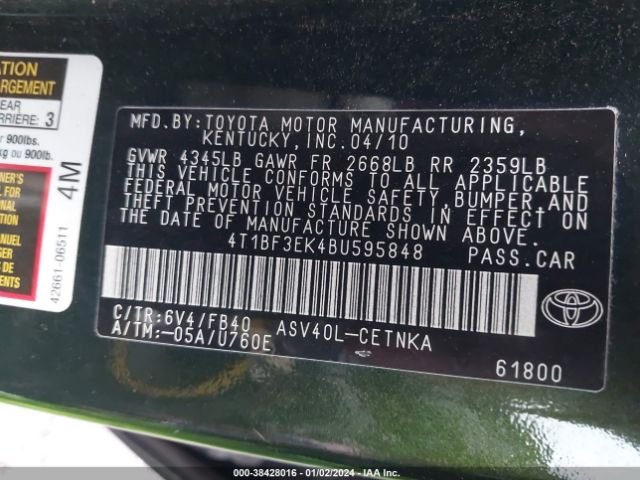 Photo 8 VIN: 4T1BF3EK4BU595848 - TOYOTA CAMRY 