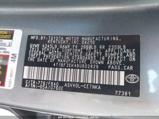 Photo 8 VIN: 4T1BF3EK4BU602829 - TOYOTA CAMRY 