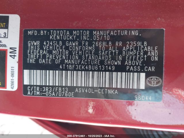 Photo 8 VIN: 4T1BF3EK4BU613149 - TOYOTA CAMRY 