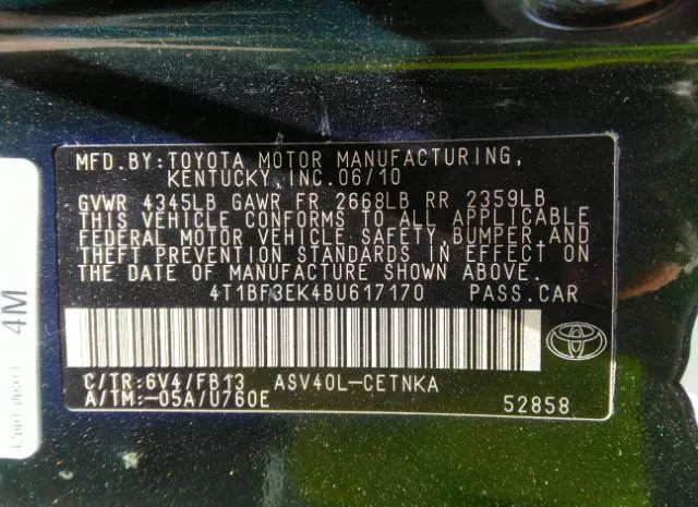 Photo 8 VIN: 4T1BF3EK4BU617170 - TOYOTA CAMRY 