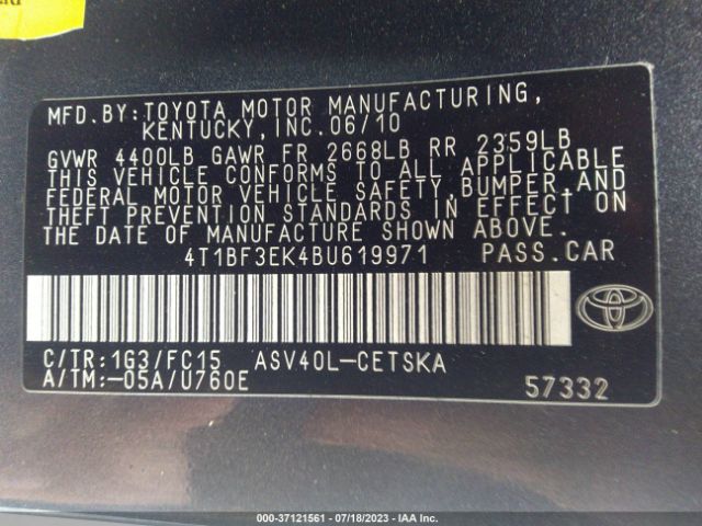 Photo 8 VIN: 4T1BF3EK4BU619971 - TOYOTA CAMRY 