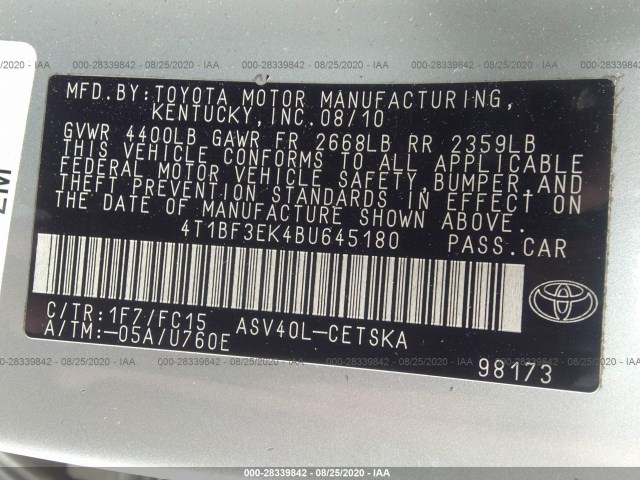 Photo 8 VIN: 4T1BF3EK4BU645180 - TOYOTA CAMRY 