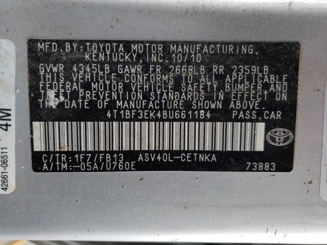 Photo 9 VIN: 4T1BF3EK4BU661184 - TOYOTA CAMRY BASE 