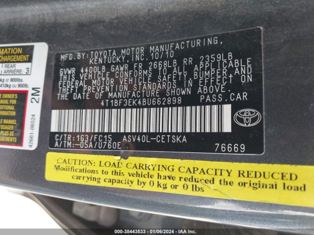 Photo 8 VIN: 4T1BF3EK4BU662898 - TOYOTA CAMRY 