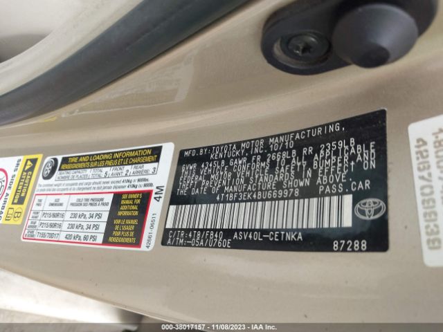 Photo 8 VIN: 4T1BF3EK4BU669978 - TOYOTA CAMRY 