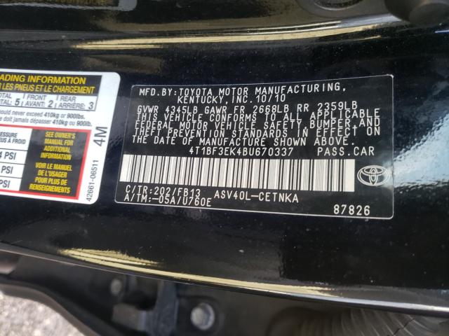 Photo 9 VIN: 4T1BF3EK4BU670337 - TOYOTA CAMRY BASE 