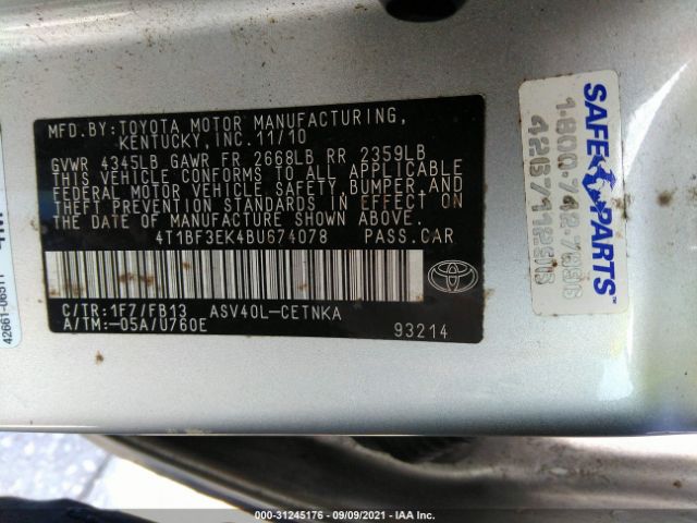 Photo 8 VIN: 4T1BF3EK4BU674078 - TOYOTA CAMRY 