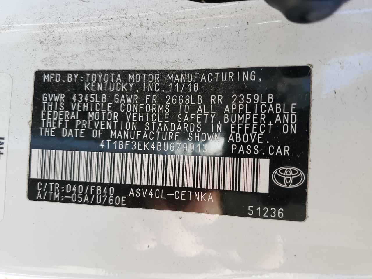 Photo 11 VIN: 4T1BF3EK4BU679913 - TOYOTA CAMRY 