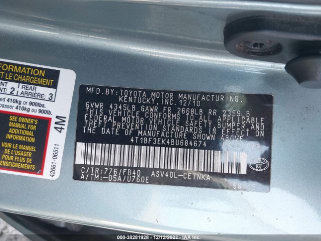 Photo 8 VIN: 4T1BF3EK4BU684674 - TOYOTA CAMRY 