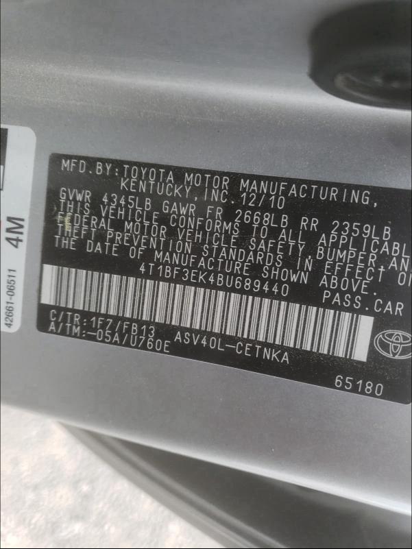 Photo 9 VIN: 4T1BF3EK4BU689440 - TOYOTA CAMRY BASE 