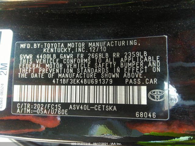 Photo 8 VIN: 4T1BF3EK4BU691379 - TOYOTA CAMRY 