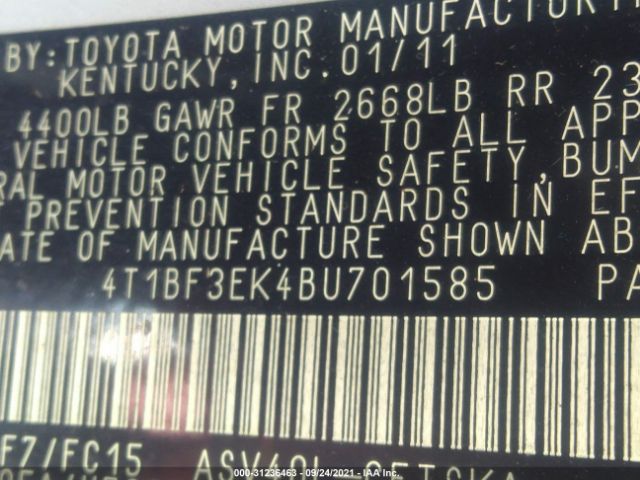 Photo 8 VIN: 4T1BF3EK4BU701585 - TOYOTA CAMRY 