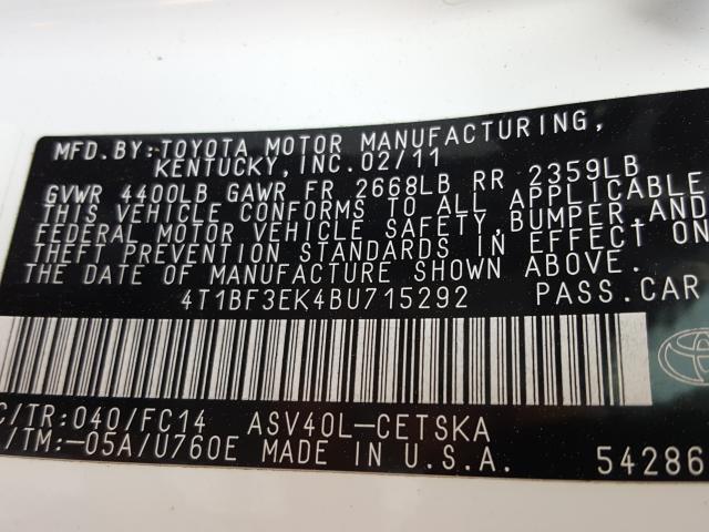 Photo 9 VIN: 4T1BF3EK4BU715292 - TOYOTA CAMRY BASE 