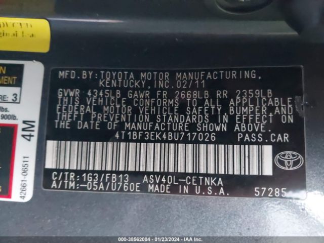 Photo 8 VIN: 4T1BF3EK4BU717026 - TOYOTA CAMRY 