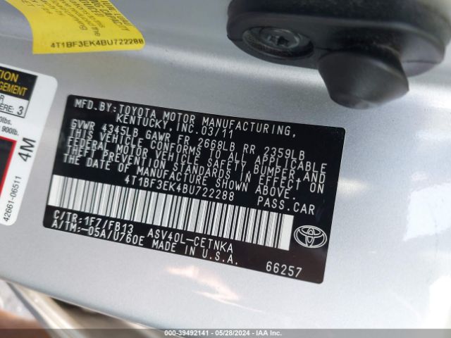 Photo 8 VIN: 4T1BF3EK4BU722288 - TOYOTA CAMRY 