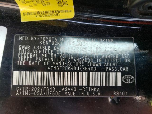 Photo 9 VIN: 4T1BF3EK4BU736403 - TOYOTA CAMRY BASE 