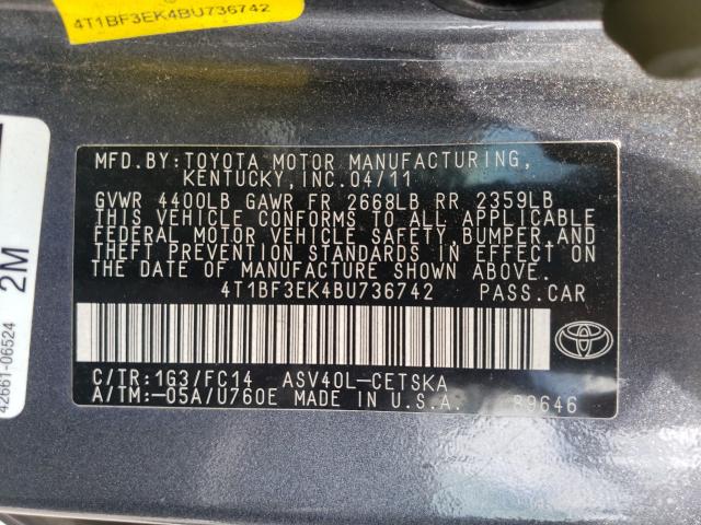 Photo 9 VIN: 4T1BF3EK4BU736742 - TOYOTA CAMRY BASE 