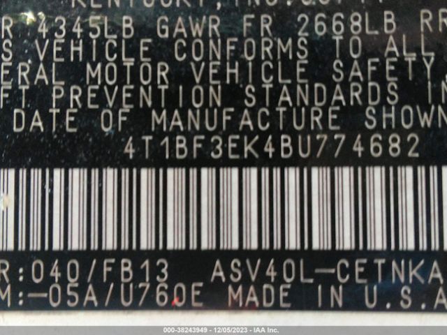 Photo 8 VIN: 4T1BF3EK4BU774682 - TOYOTA CAMRY 