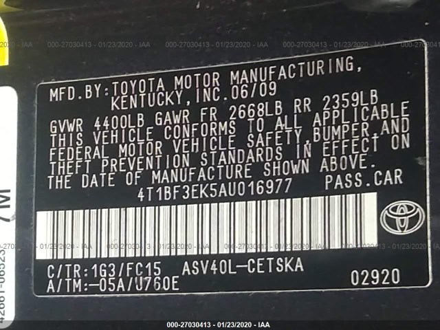 Photo 8 VIN: 4T1BF3EK5AU016977 - TOYOTA CAMRY 