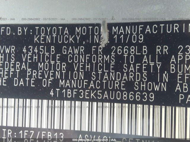 Photo 8 VIN: 4T1BF3EK5AU086639 - TOYOTA CAMRY 