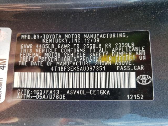 Photo 9 VIN: 4T1BF3EK5AU097351 - TOYOTA CAMRY BASE 