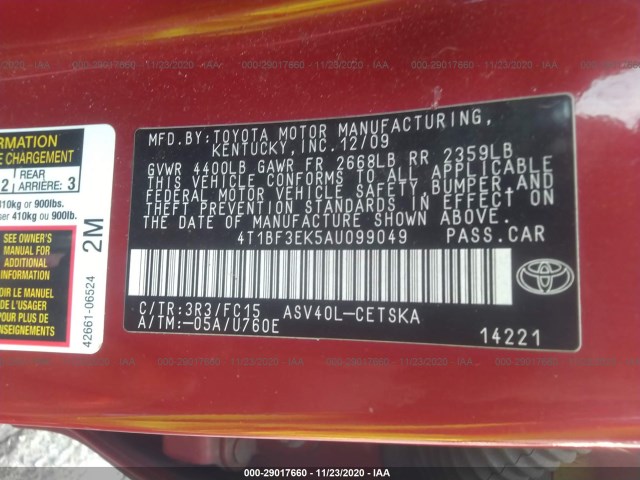 Photo 8 VIN: 4T1BF3EK5AU099049 - TOYOTA CAMRY 