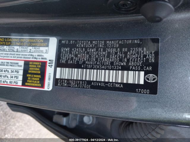 Photo 8 VIN: 4T1BF3EK5AU101334 - TOYOTA CAMRY 