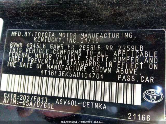 Photo 8 VIN: 4T1BF3EK5AU104704 - TOYOTA CAMRY 