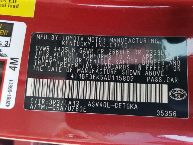 Photo 11 VIN: 4T1BF3EK5AU115802 - TOYOTA CAMRY 