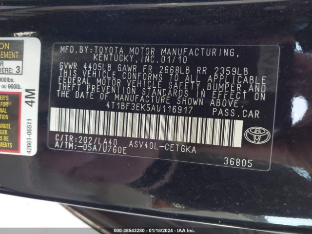 Photo 8 VIN: 4T1BF3EK5AU116917 - TOYOTA CAMRY 