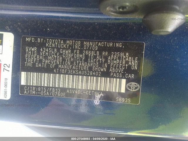 Photo 8 VIN: 4T1BF3EK5AU528402 - TOYOTA CAMRY 