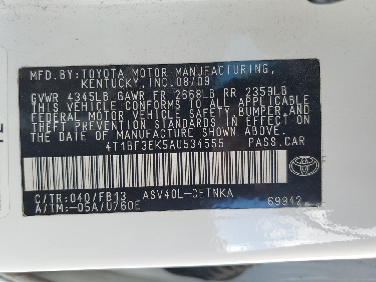 Photo 12 VIN: 4T1BF3EK5AU534555 - TOYOTA CAMRY 