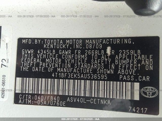 Photo 8 VIN: 4T1BF3EK5AU536595 - TOYOTA CAMRY 