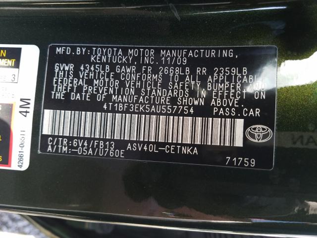 Photo 9 VIN: 4T1BF3EK5AU557754 - TOYOTA CAMRY BASE 