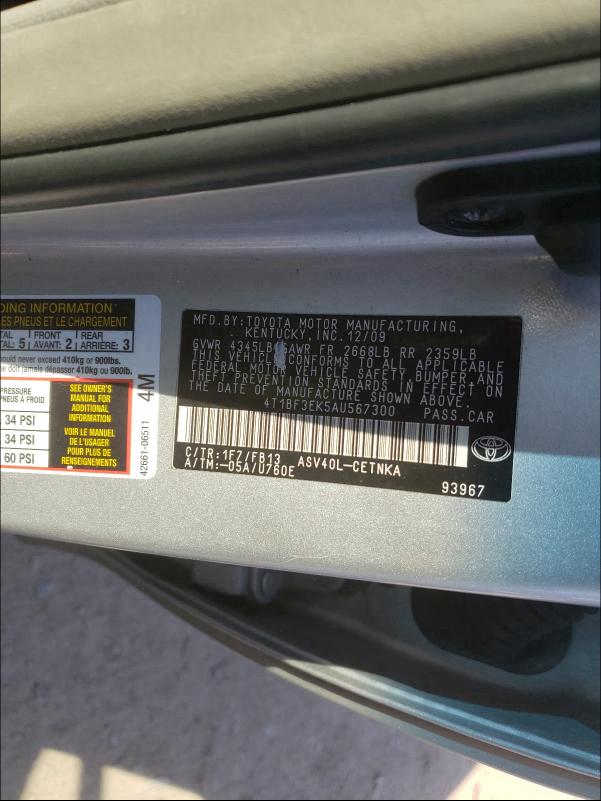 Photo 9 VIN: 4T1BF3EK5AU567300 - TOYOTA CAMRY BASE 