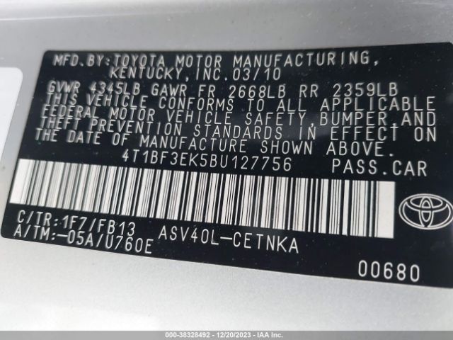 Photo 8 VIN: 4T1BF3EK5BU127756 - TOYOTA CAMRY 